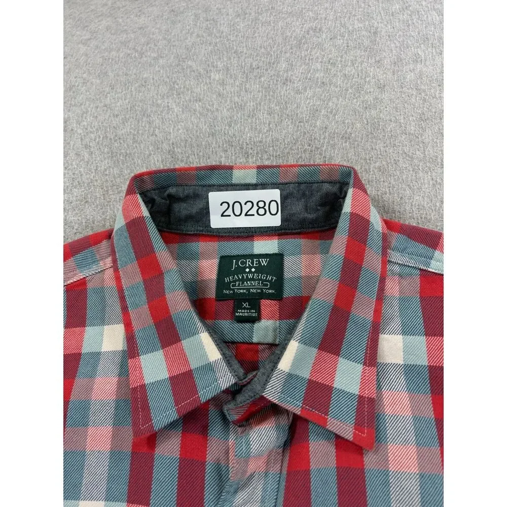 J Crew Heavyweight Plaid Flannel Long Sleeve Button Down Shirt (Men's XL) Red‎